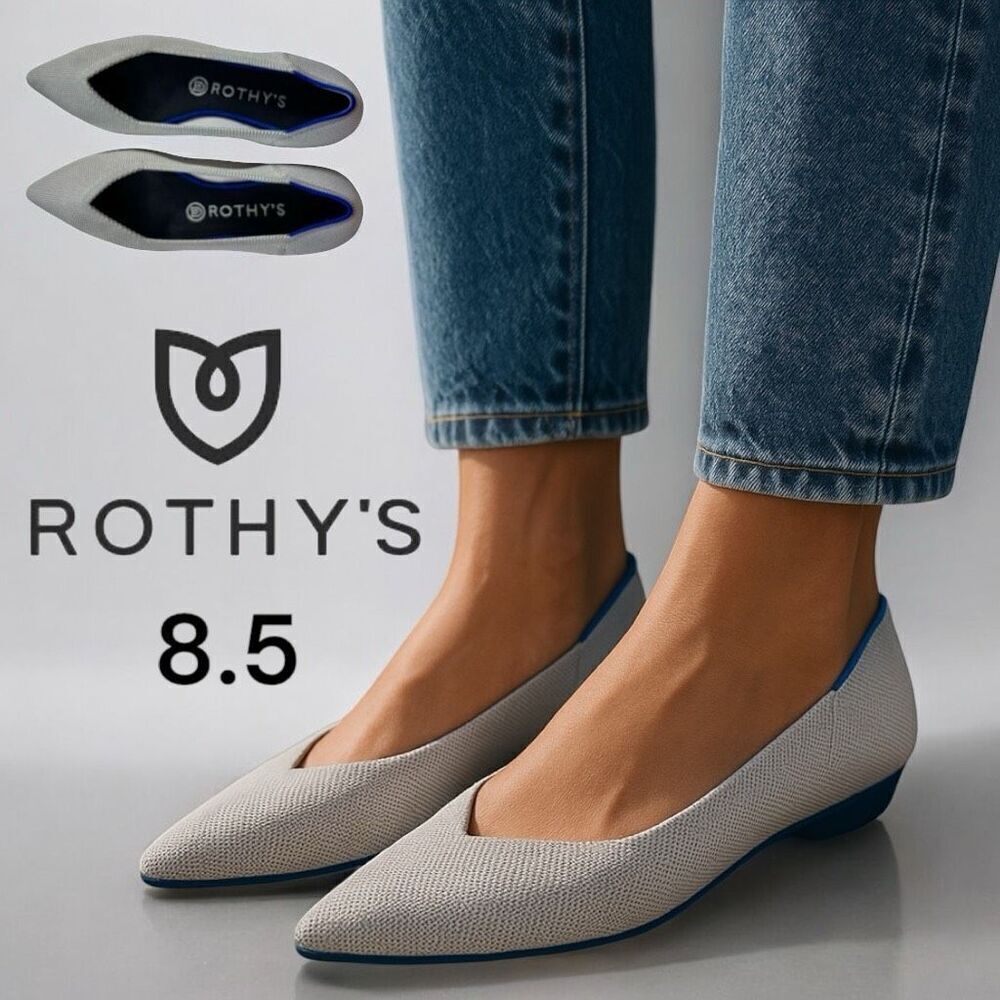 Rothy’s Women’s Knit Solid Light Grey Pointed Toe Flats Shoes Size 8.5